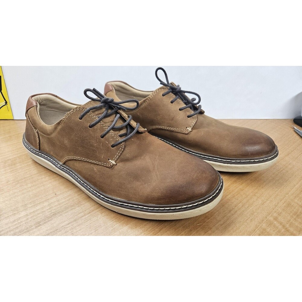 J&M Shoes Mens Size 9 Brown Leather Lace Up Casual Comfort Sneakers 25-1642